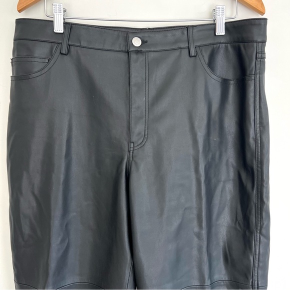 MANGO Black Faux Leather 100% Polyester High Waist Straight Leg Long Pants Sz 12 - Picture 3 of 15